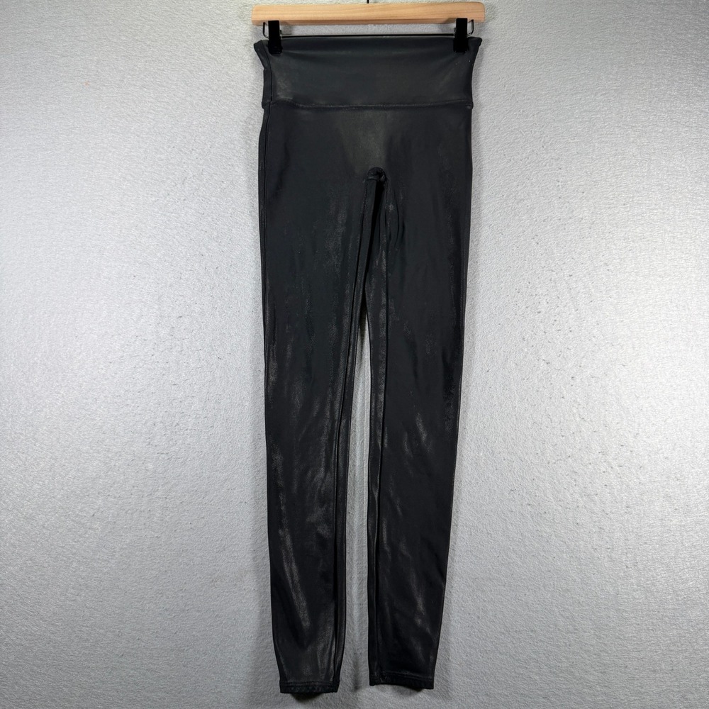SPANX Black Faux Leather High Waist Leggings Womens Medium Comfort Stretch